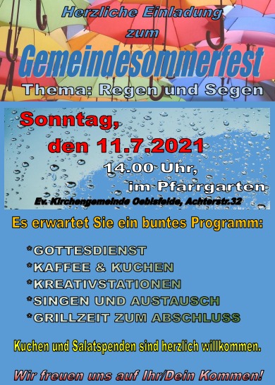 Die Gemeinde lädt ein zum Sommerfest am 11.7. im Pfarrgarten