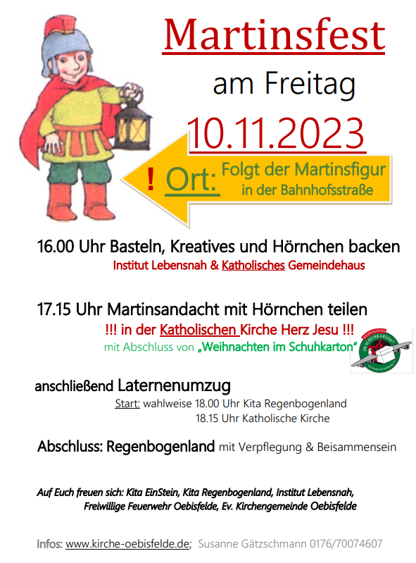 Fr 10. 11. Martinsfest startet in der Katholischen Gemeinde und bei Lebensnah