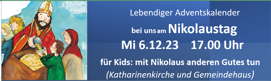 Lebendiger Adventskalender bei uns am 6.12. 17.00 Uhr incl Specialkinderprogramm